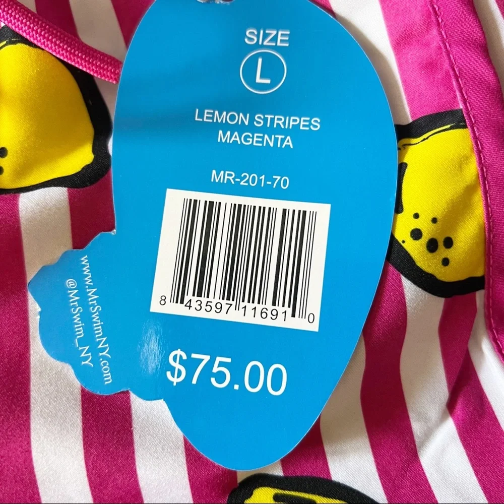 Mr. Swim Lemon Stripes Magenta/White Swim Trunks Men’s Size Large, NWT